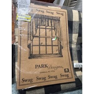 Park Designs Black/Tan Buffalo Check Swag Curtains One Pair 72x36 Made in India